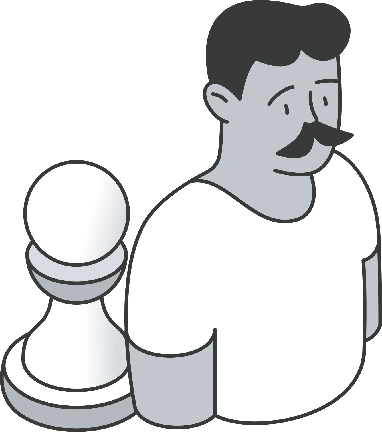 Illustration of a man beside a chess pawn, representing a male-dominated public space.